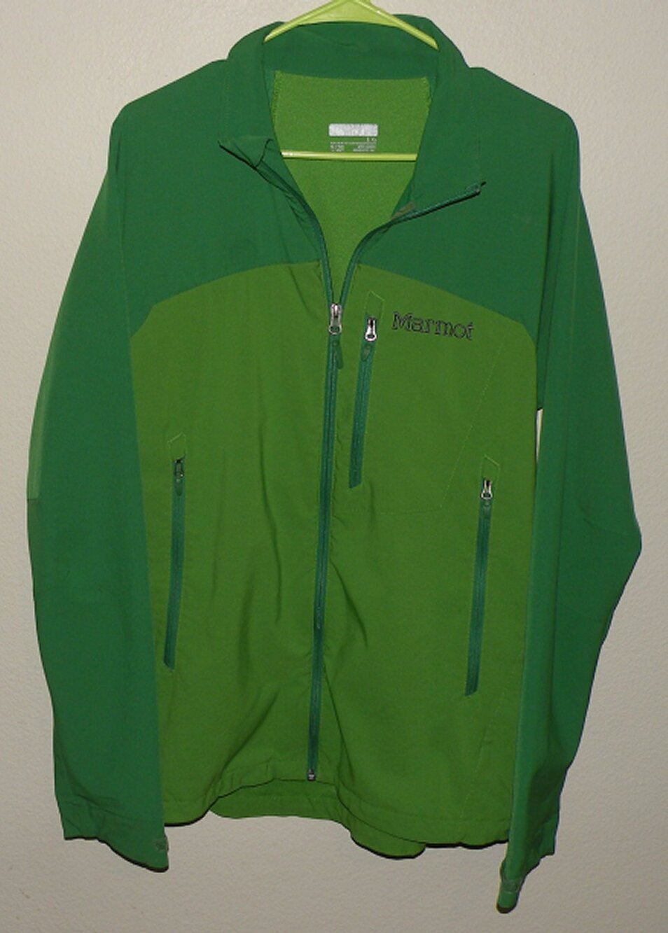 Marmot Estes Men’s Large Softshell Zip Jacket Two Tone Green Zip Pockets